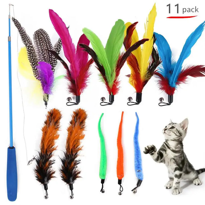 Cat Feather Toy Refill Set – 11pcs Replacement Heads