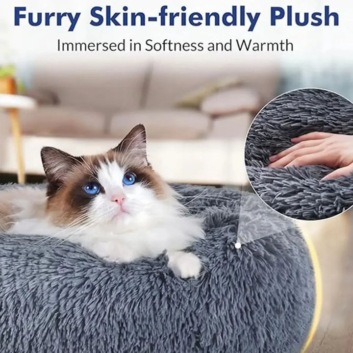 Round Plush Pet Bed – Super Soft Warm Dog & Cat Bed