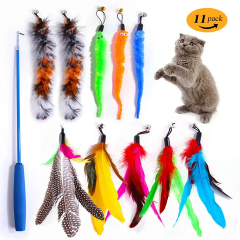Cat Feather Toy Refill Set – 11pcs Replacement Heads