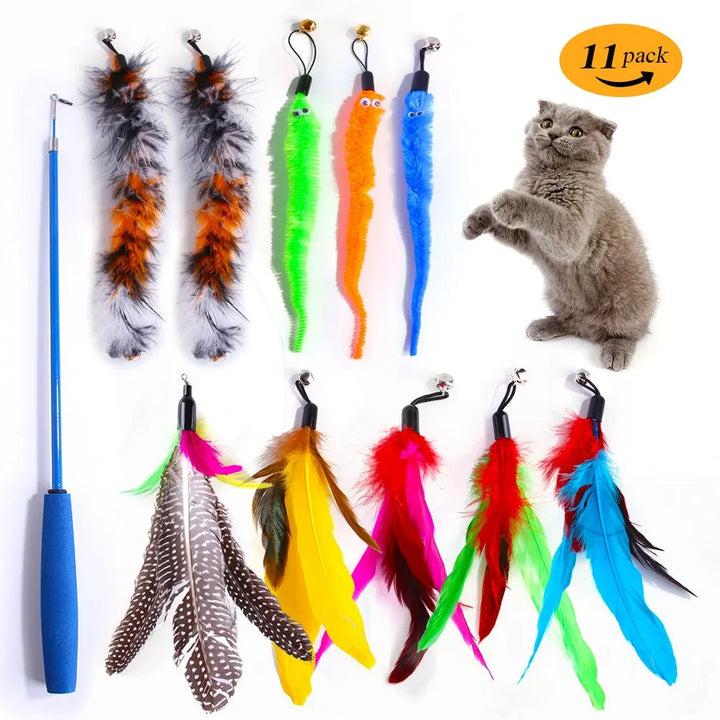 Cat Feather Toy Refill Set – 11pcs Replacement Heads